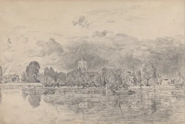 Fulham Church vanaf de overkant van de rivier